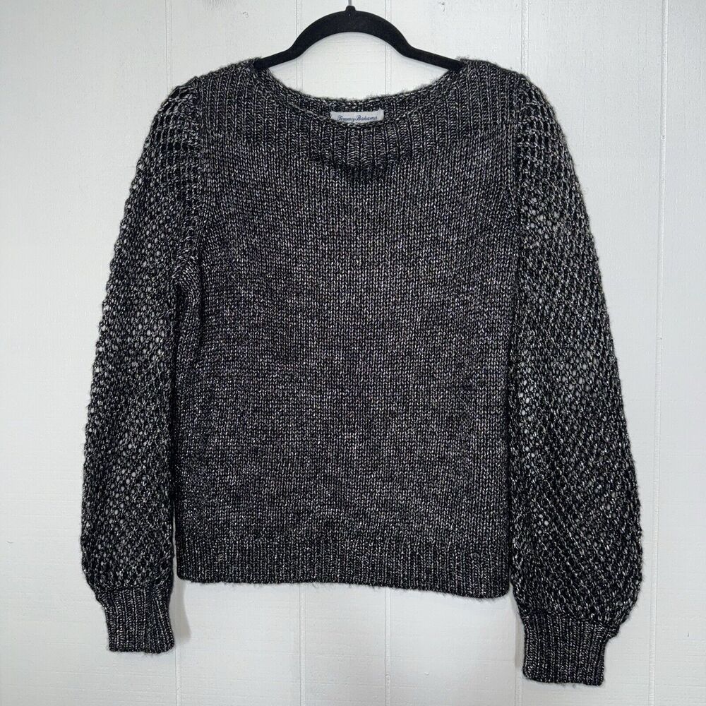 Tommy Bahama Women’s Ballon Sleeve Sweater Wool Blend Black Gold Size XS